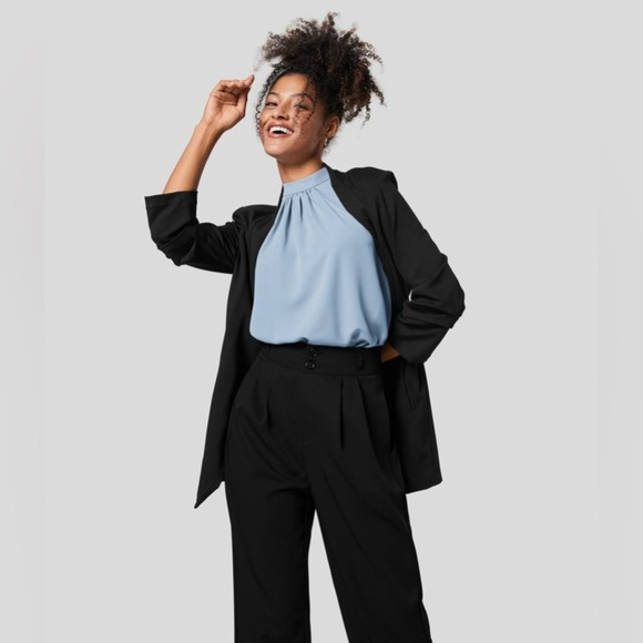 Halara Keyhole Back Halter Plicated Sleeveless Curved Hem Work Blouse/Shirt| NEW - Picture 8 of 12